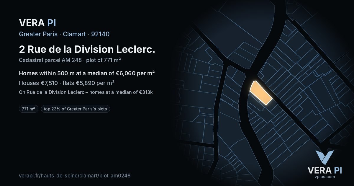 2 Rue de la Division Leclerc, Clamart at night – the plot lit, the parcels around coloured by the prices near them