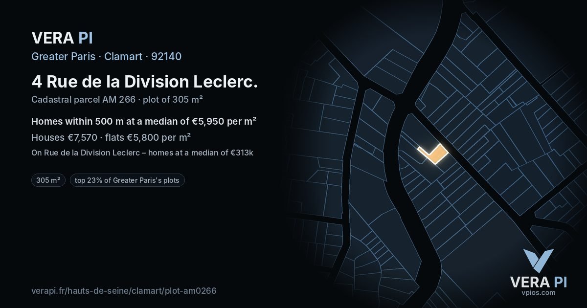 4 Rue de la Division Leclerc, Clamart at night – the plot lit, the parcels around coloured by the prices near them