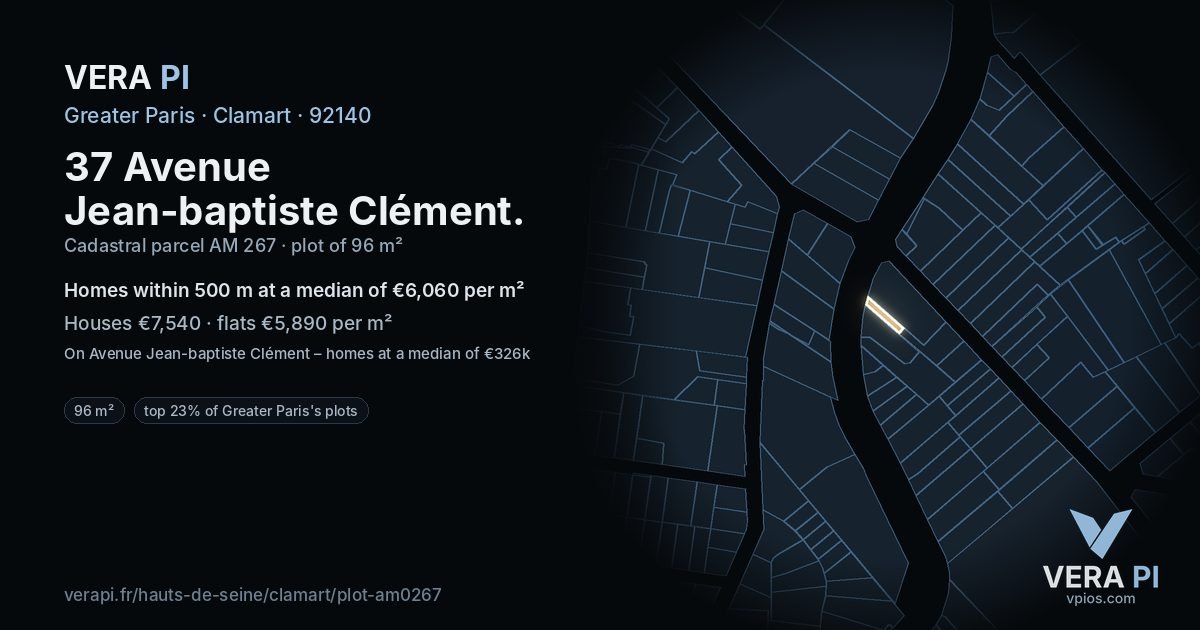 37 Avenue Jean-baptiste Clément, Clamart at night – the plot lit, the parcels around coloured by the prices near them