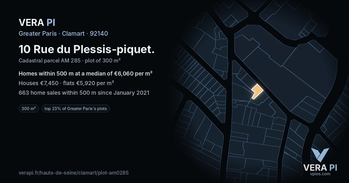 10 Rue du Plessis-piquet, Clamart at night – the plot lit, the parcels around coloured by the prices near them