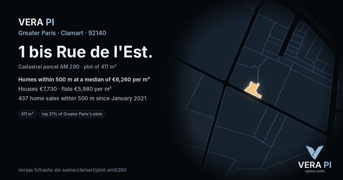 1 bis Rue de l'Est, Clamart at night – the plot lit, the parcels around coloured by the prices near them