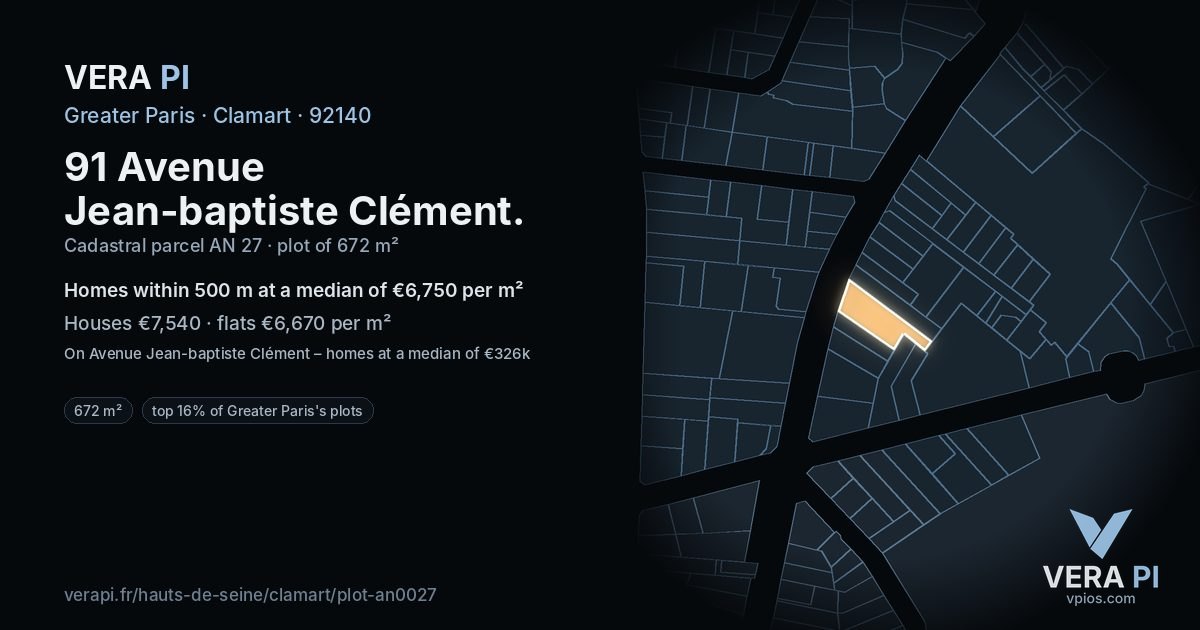 91 Avenue Jean-baptiste Clément, Clamart at night – the plot lit, the parcels around coloured by the prices near them