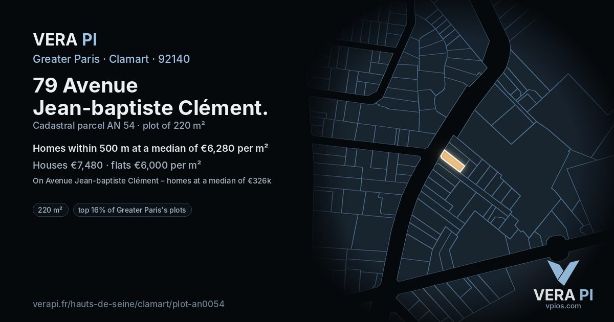 79 Avenue Jean-baptiste Clément, Clamart at night – the plot lit, the parcels around coloured by the prices near them