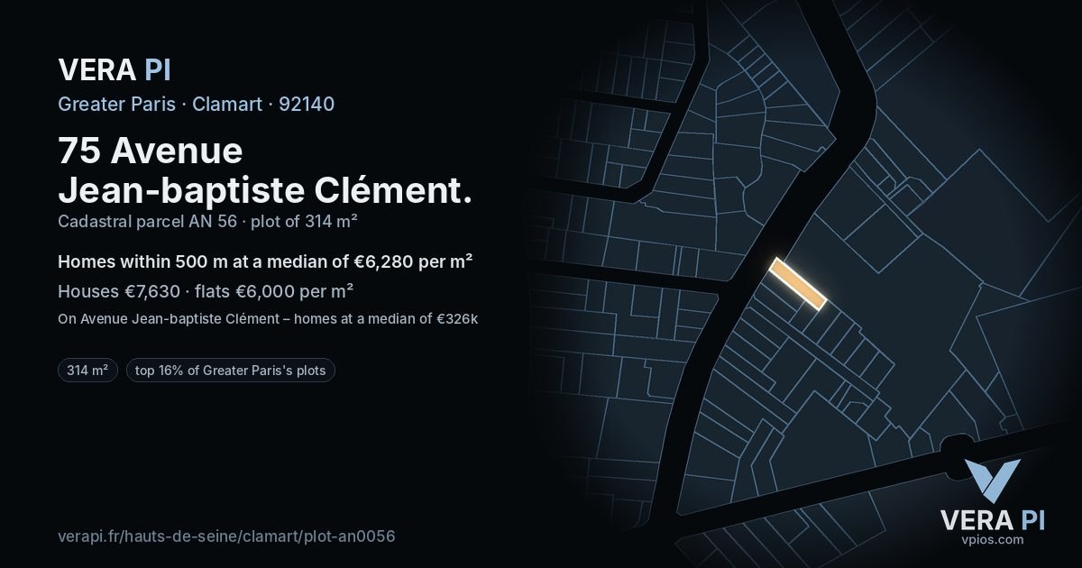 75 Avenue Jean-baptiste Clément, Clamart at night – the plot lit, the parcels around coloured by the prices near them