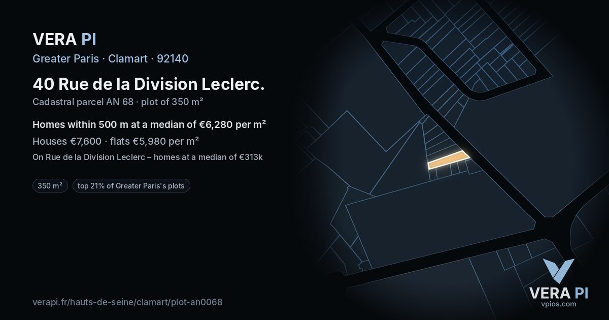 40 Rue de la Division Leclerc, Clamart at night – the plot lit, the parcels around coloured by the prices near them