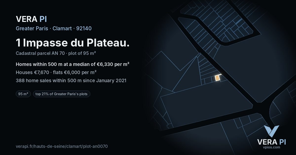 1 Impasse du Plateau, Clamart at night – the plot lit, the parcels around coloured by the prices near them