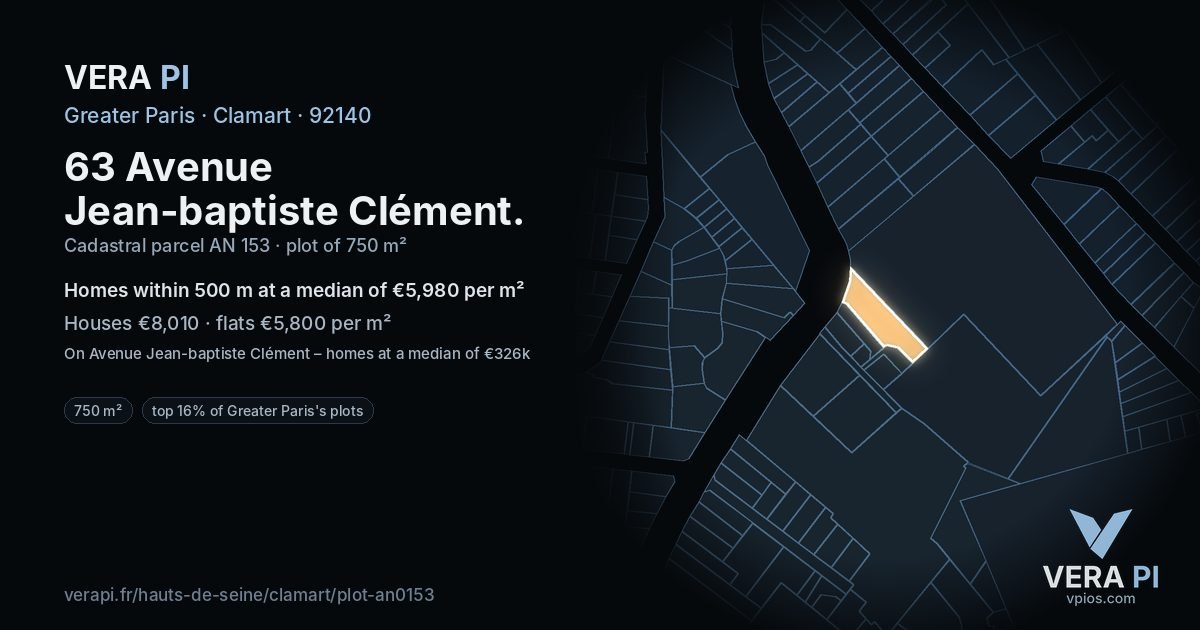 63 Avenue Jean-baptiste Clément, Clamart at night – the plot lit, the parcels around coloured by the prices near them