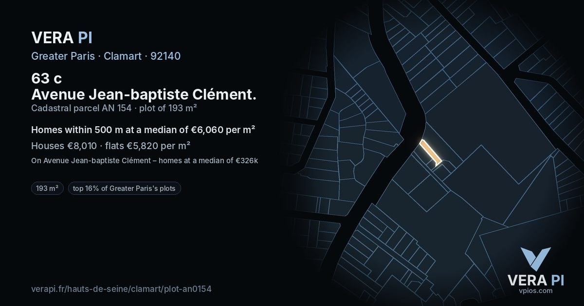 63 c Avenue Jean-baptiste Clément, Clamart at night – the plot lit, the parcels around coloured by the prices near them