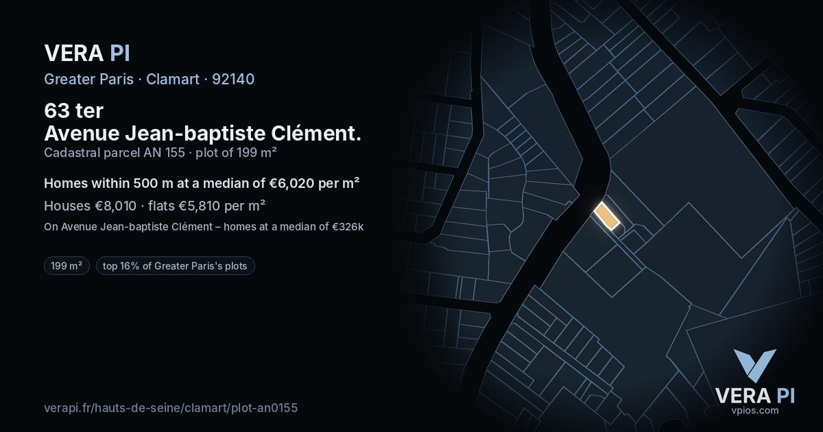 63 ter Avenue Jean-baptiste Clément, Clamart at night – the plot lit, the parcels around coloured by the prices near them