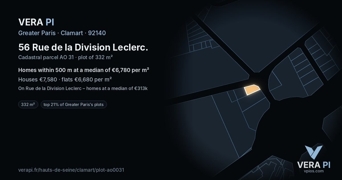 56 Rue de la Division Leclerc, Clamart at night – the plot lit, the parcels around coloured by the prices near them