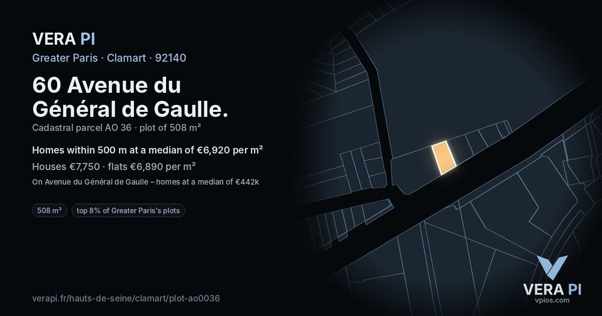 60 Avenue du Général de Gaulle, Clamart at night – the plot lit, the parcels around coloured by the prices near them
