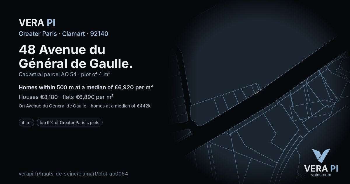 48 Avenue du Général de Gaulle, Clamart at night – the plot lit, the parcels around coloured by the prices near them