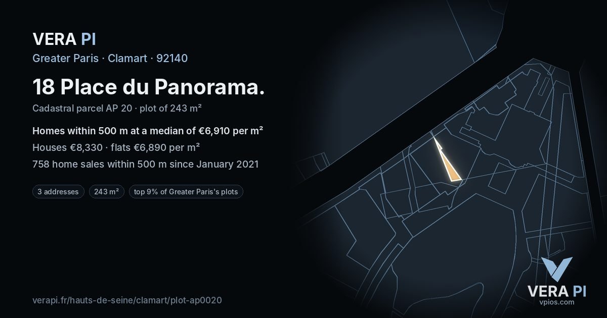 18 Place du Panorama, Clamart at night – the plot lit, the parcels around coloured by the prices near them