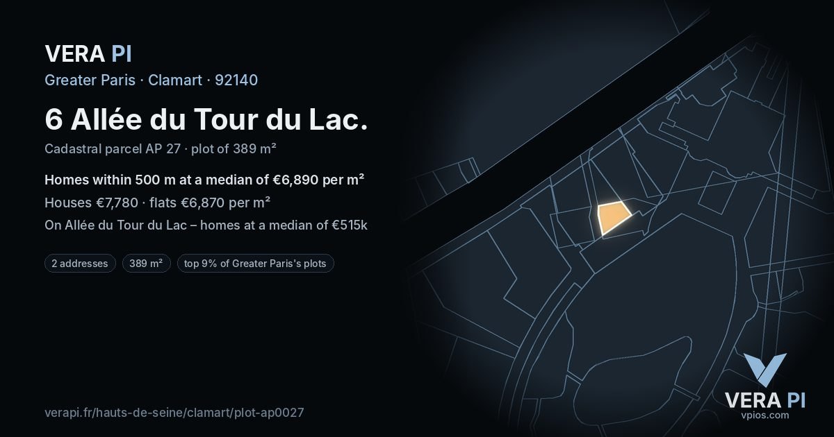 6 Allée du Tour du Lac, Clamart at night – the plot lit, the parcels around coloured by the prices near them