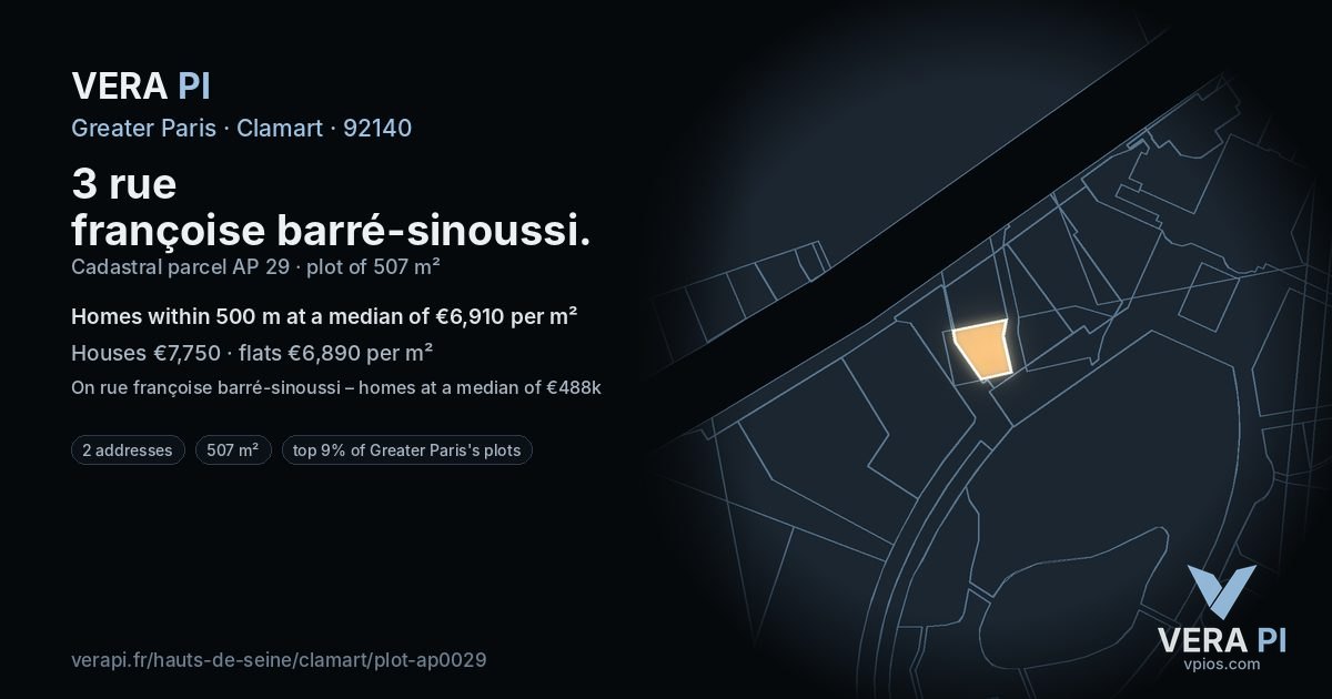 3 rue françoise barré-sinoussi, Clamart at night – the plot lit, the parcels around coloured by the prices near them