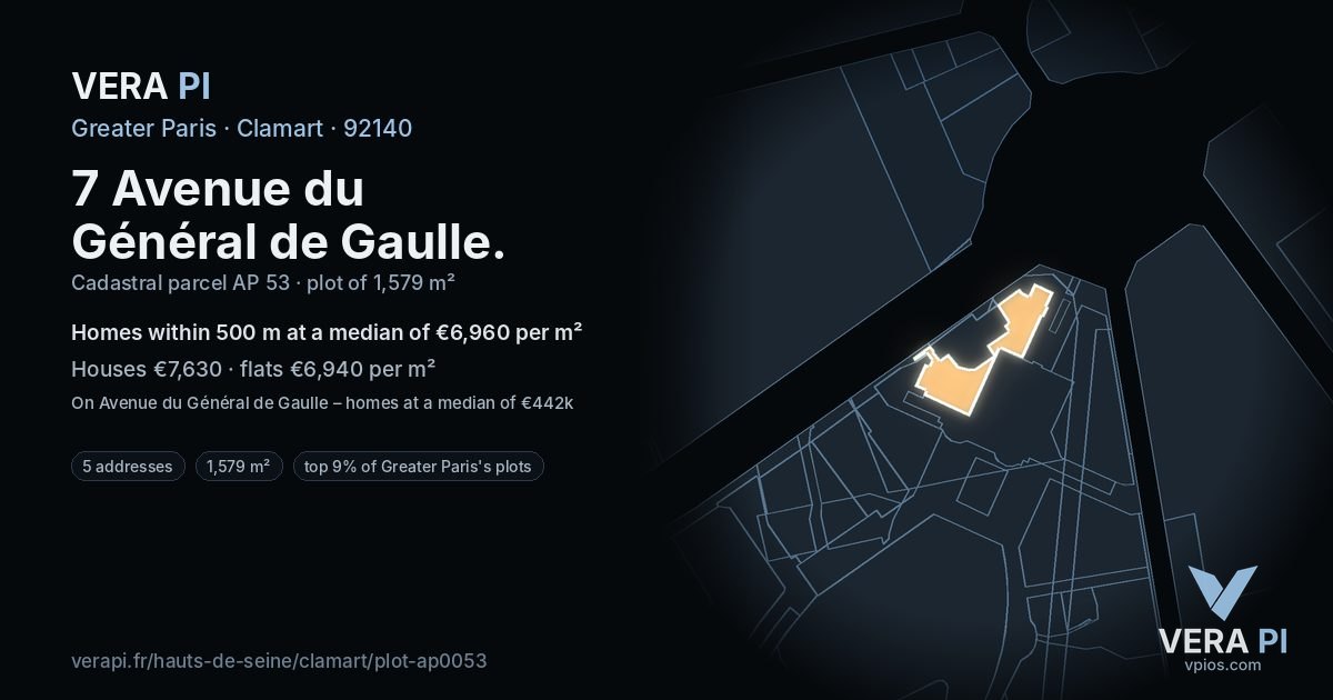 7 Avenue du Général de Gaulle, Clamart at night – the plot lit, the parcels around coloured by the prices near them