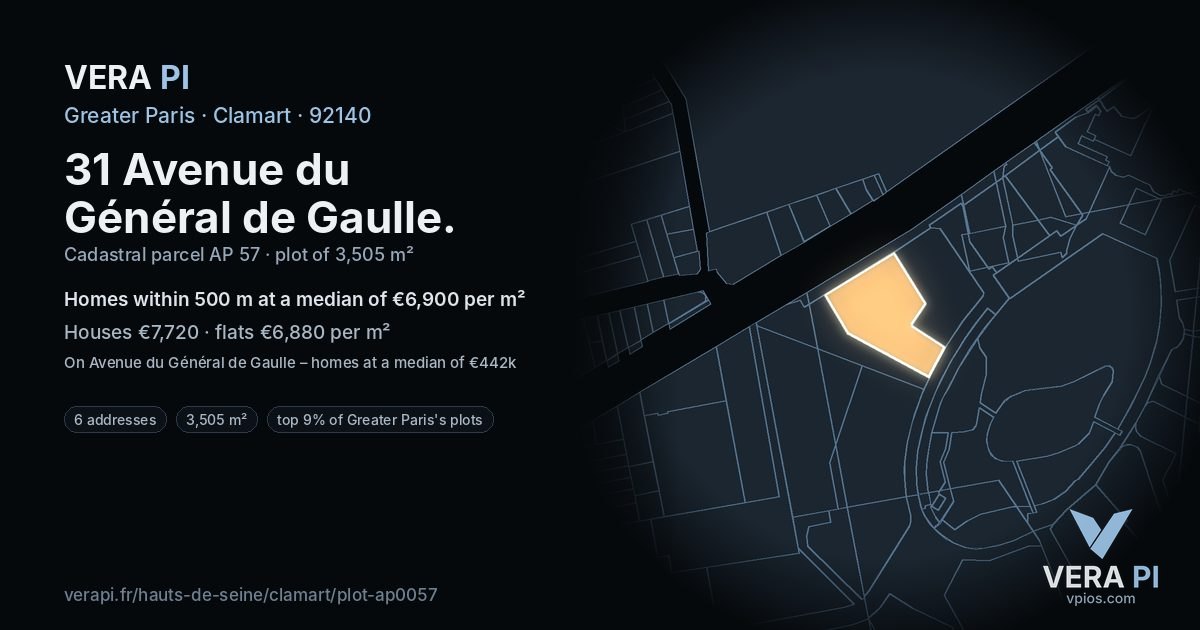 31 Avenue du Général de Gaulle, Clamart at night – the plot lit, the parcels around coloured by the prices near them