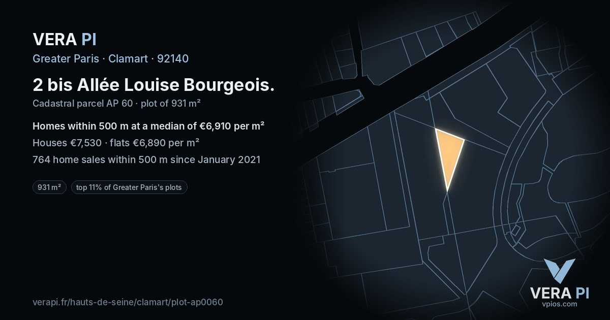 2 bis Allée Louise Bourgeois, Clamart at night – the plot lit, the parcels around coloured by the prices near them