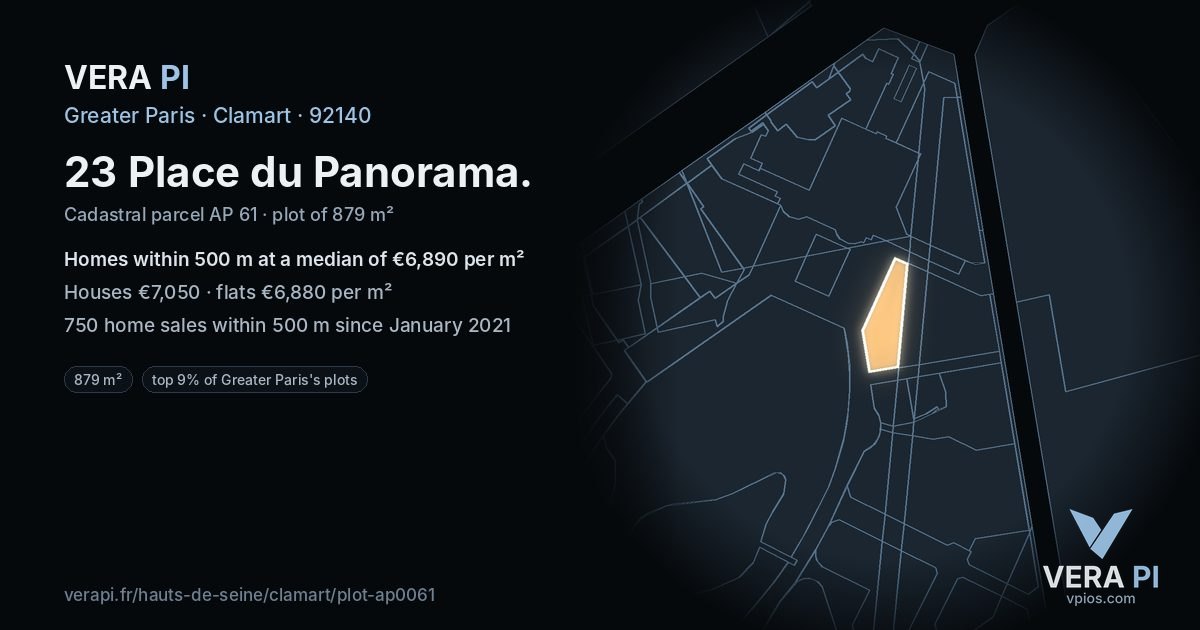 23 Place du Panorama, Clamart at night – the plot lit, the parcels around coloured by the prices near them