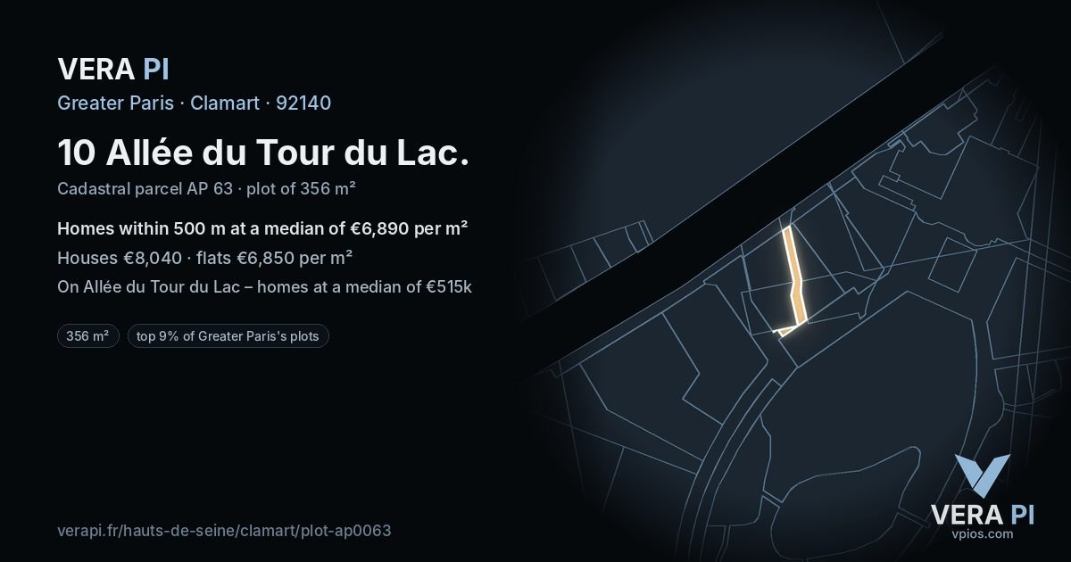 10 Allée du Tour du Lac, Clamart at night – the plot lit, the parcels around coloured by the prices near them