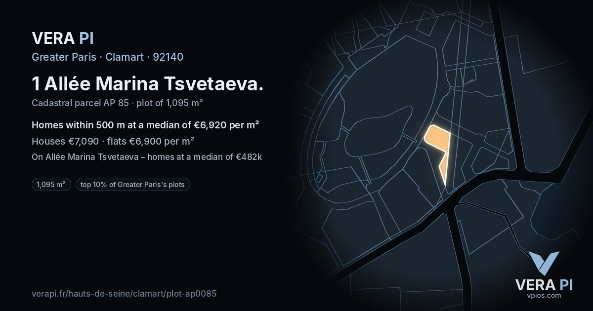 1 Allée Marina Tsvetaeva, Clamart at night – the plot lit, the parcels around coloured by the prices near them