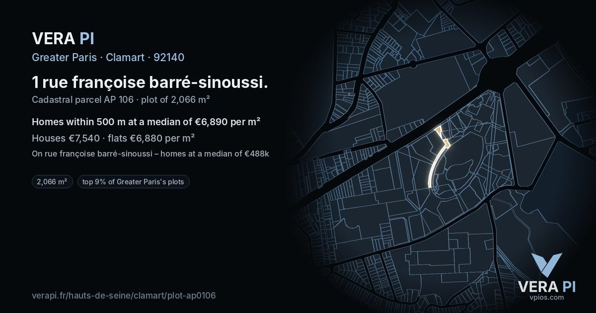 1 rue françoise barré-sinoussi, Clamart at night – the plot lit, the parcels around coloured by the prices near them