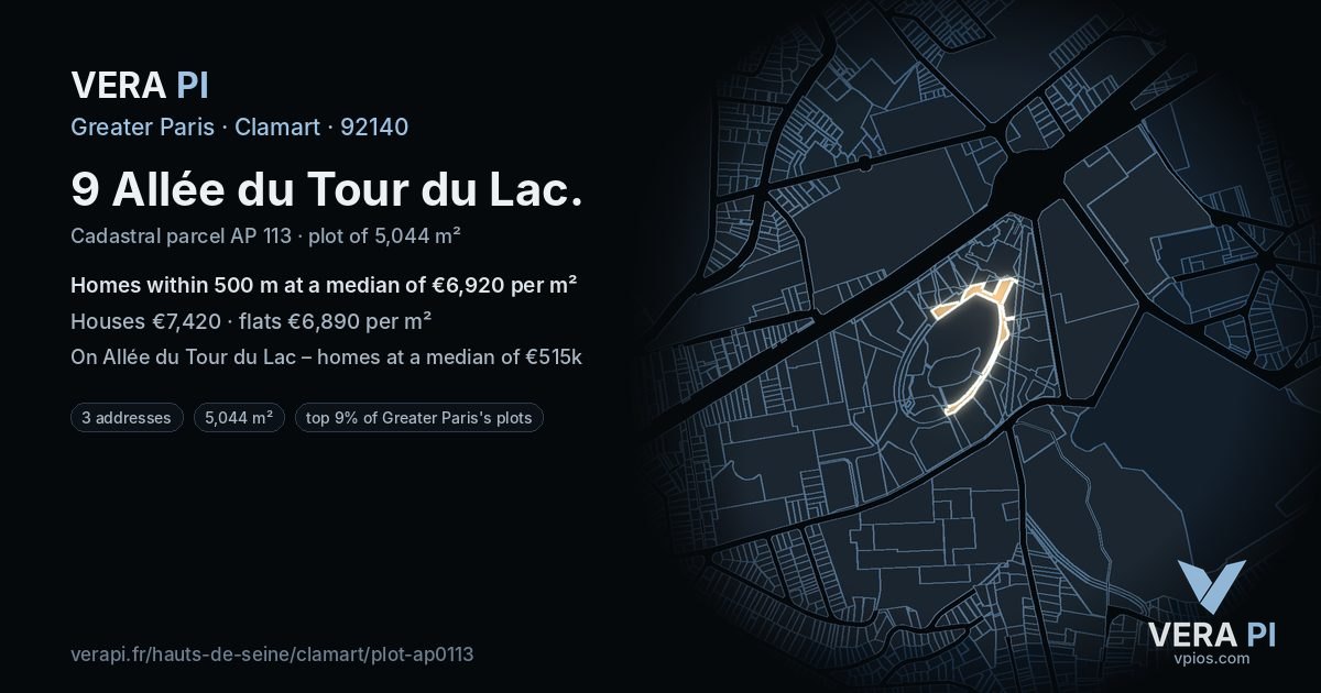 9 Allée du Tour du Lac, Clamart at night – the plot lit, the parcels around coloured by the prices near them