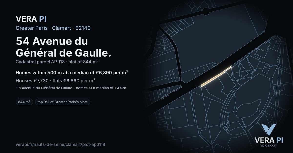 54 Avenue du Général de Gaulle, Clamart at night – the plot lit, the parcels around coloured by the prices near them