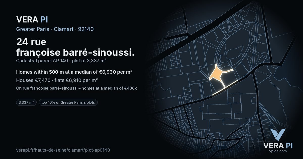 24 rue françoise barré-sinoussi, Clamart at night – the plot lit, the parcels around coloured by the prices near them