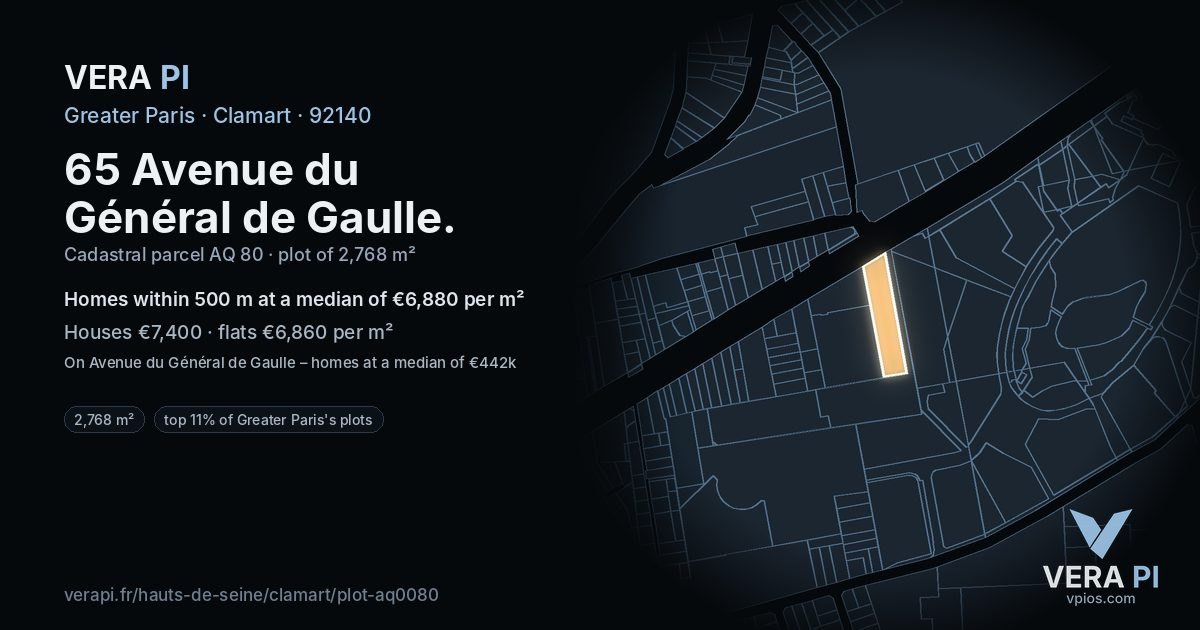 65 Avenue du Général de Gaulle, Clamart at night – the plot lit, the parcels around coloured by the prices near them