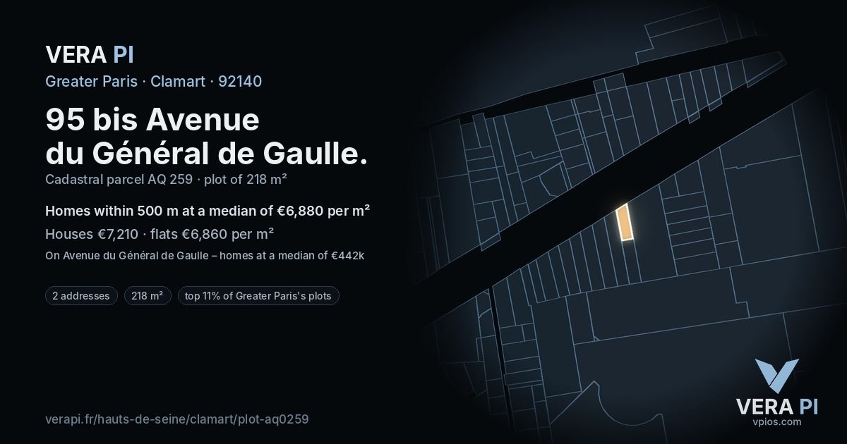 95 bis Avenue du Général de Gaulle, Clamart at night – the plot lit, the parcels around coloured by the prices near them
