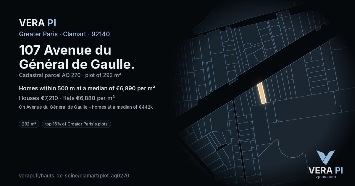 107 Avenue du Général de Gaulle, Clamart at night – the plot lit, the parcels around coloured by the prices near them