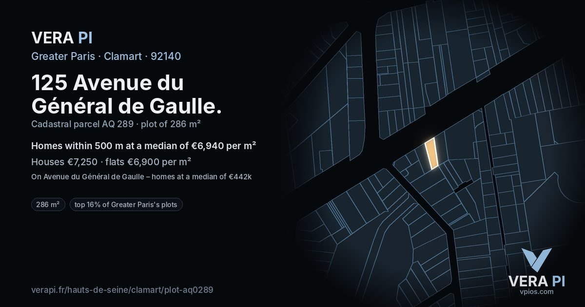 125 Avenue du Général de Gaulle, Clamart at night – the plot lit, the parcels around coloured by the prices near them