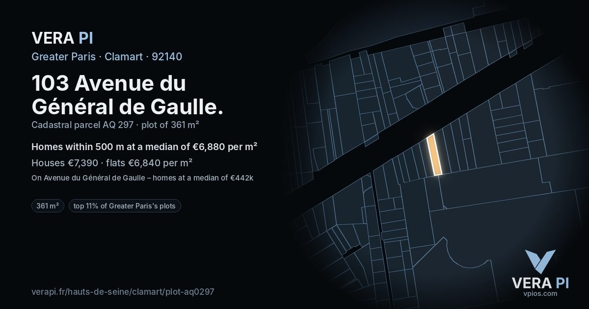 103 Avenue du Général de Gaulle, Clamart at night – the plot lit, the parcels around coloured by the prices near them