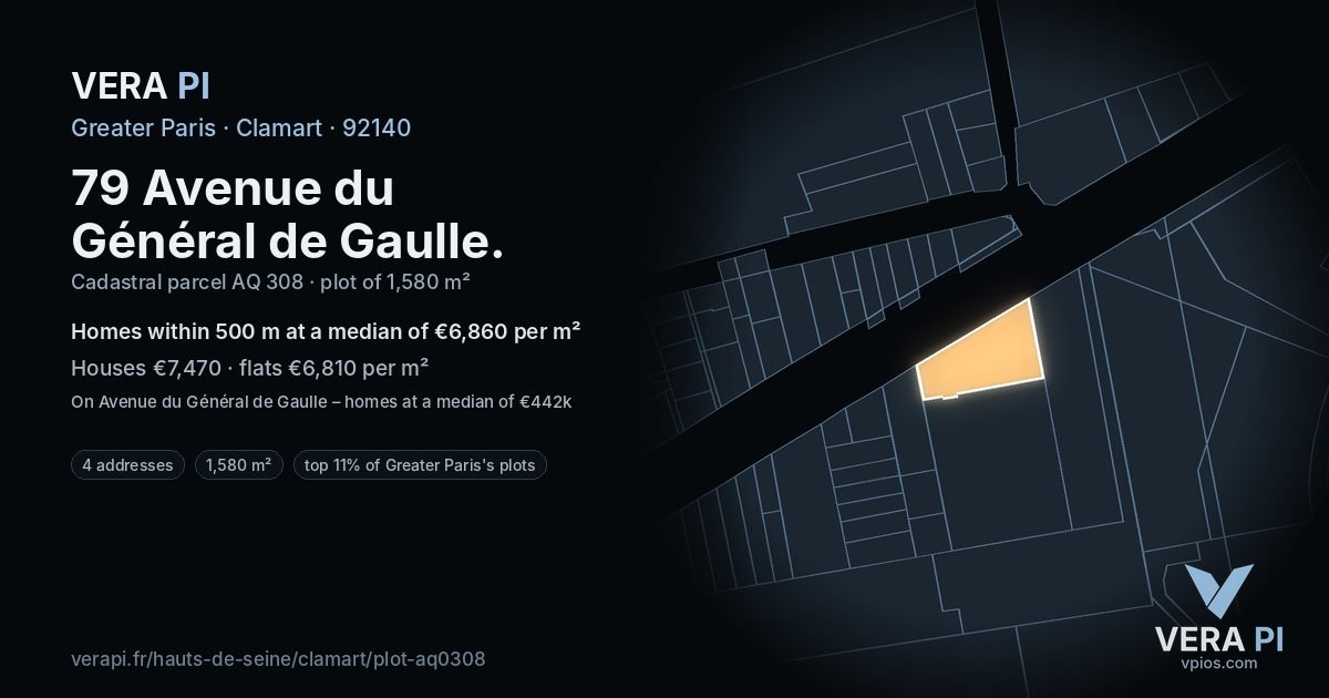 79 Avenue du Général de Gaulle, Clamart at night – the plot lit, the parcels around coloured by the prices near them