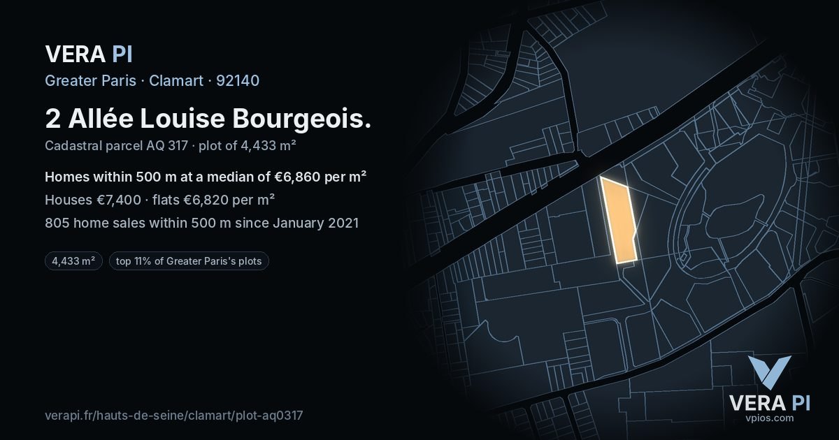 2 Allée Louise Bourgeois, Clamart at night – the plot lit, the parcels around coloured by the prices near them