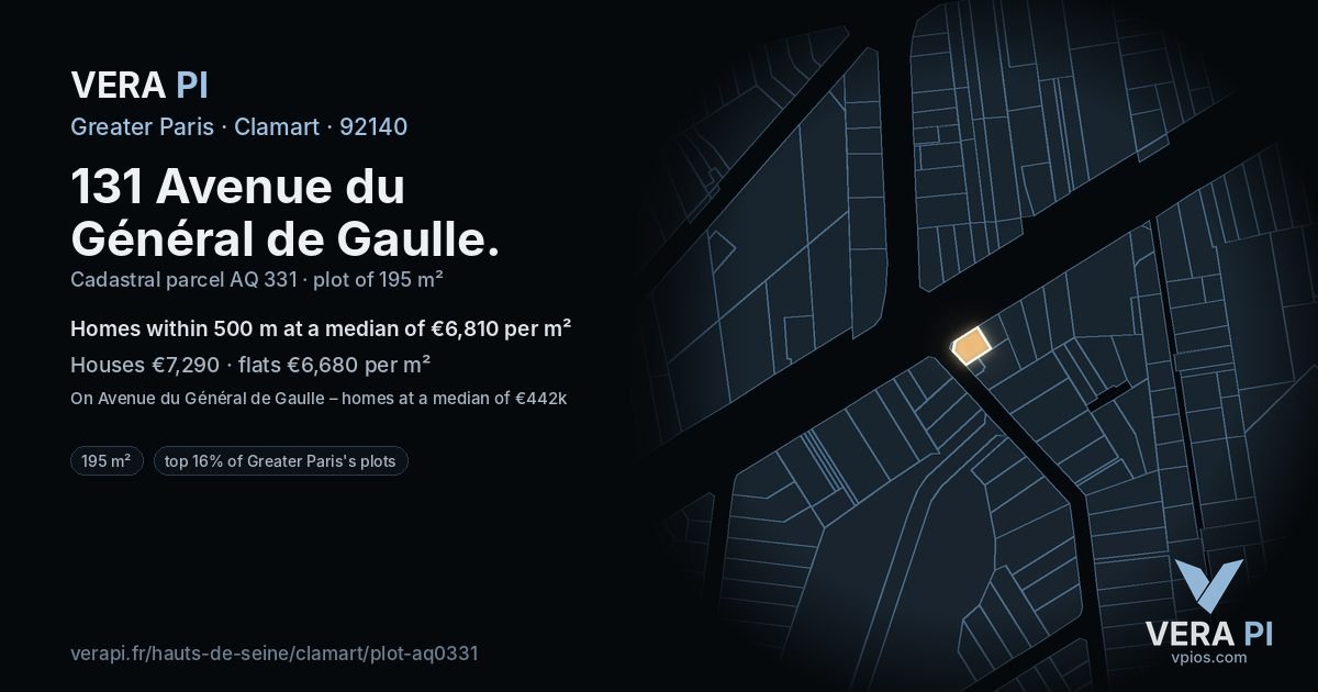 131 Avenue du Général de Gaulle, Clamart at night – the plot lit, the parcels around coloured by the prices near them