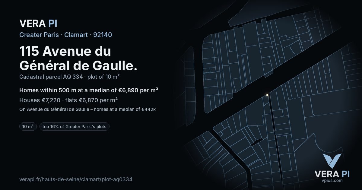 115 Avenue du Général de Gaulle, Clamart at night – the plot lit, the parcels around coloured by the prices near them