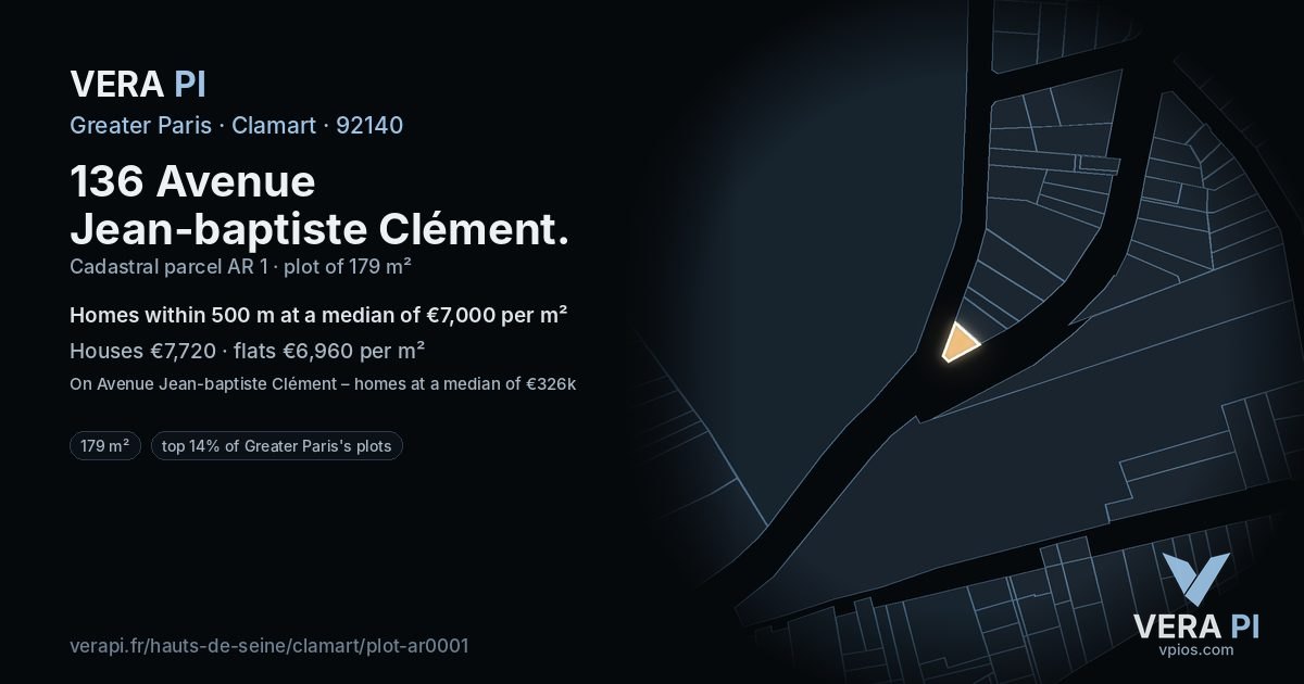 136 Avenue Jean-baptiste Clément, Clamart at night – the plot lit, the parcels around coloured by the prices near them