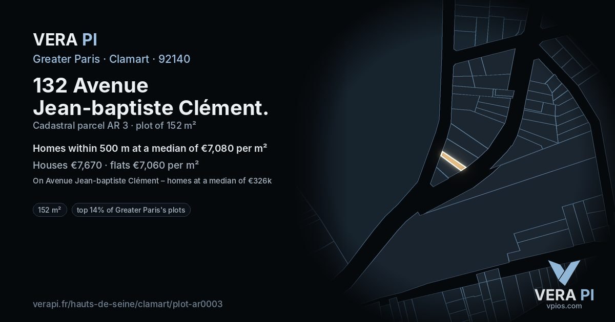 132 Avenue Jean-baptiste Clément, Clamart at night – the plot lit, the parcels around coloured by the prices near them