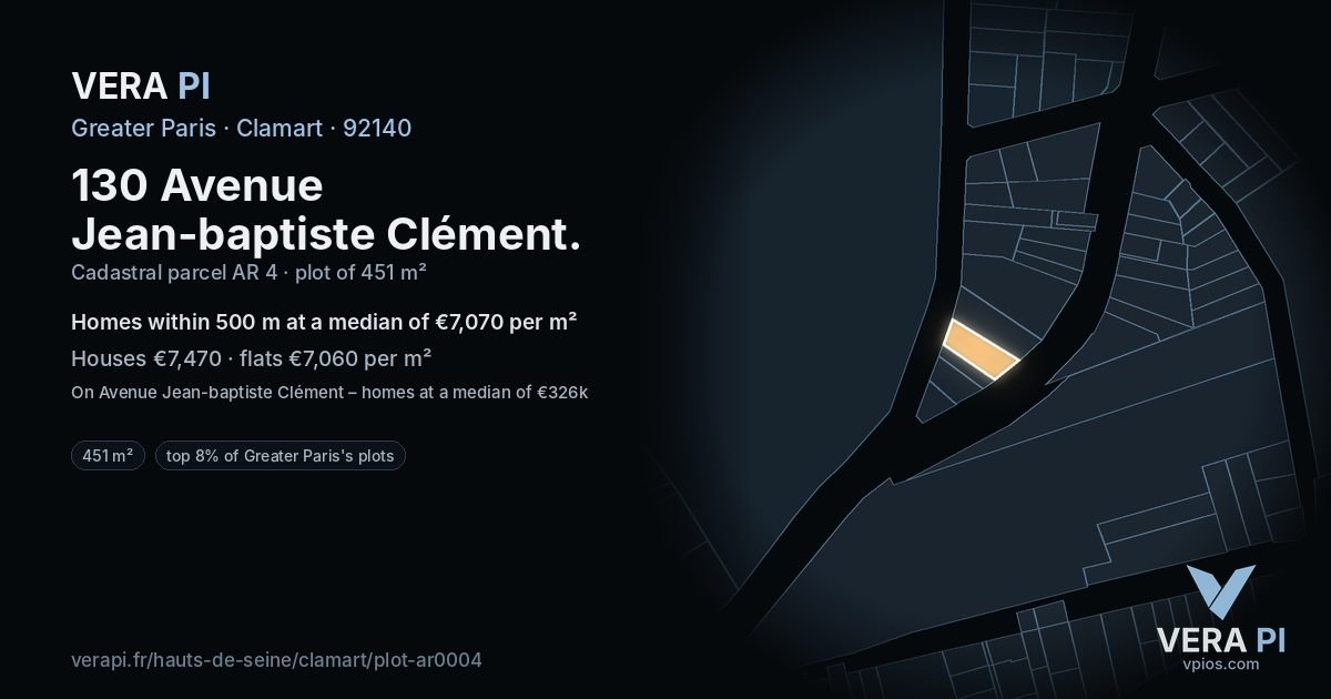 130 Avenue Jean-baptiste Clément, Clamart at night – the plot lit, the parcels around coloured by the prices near them
