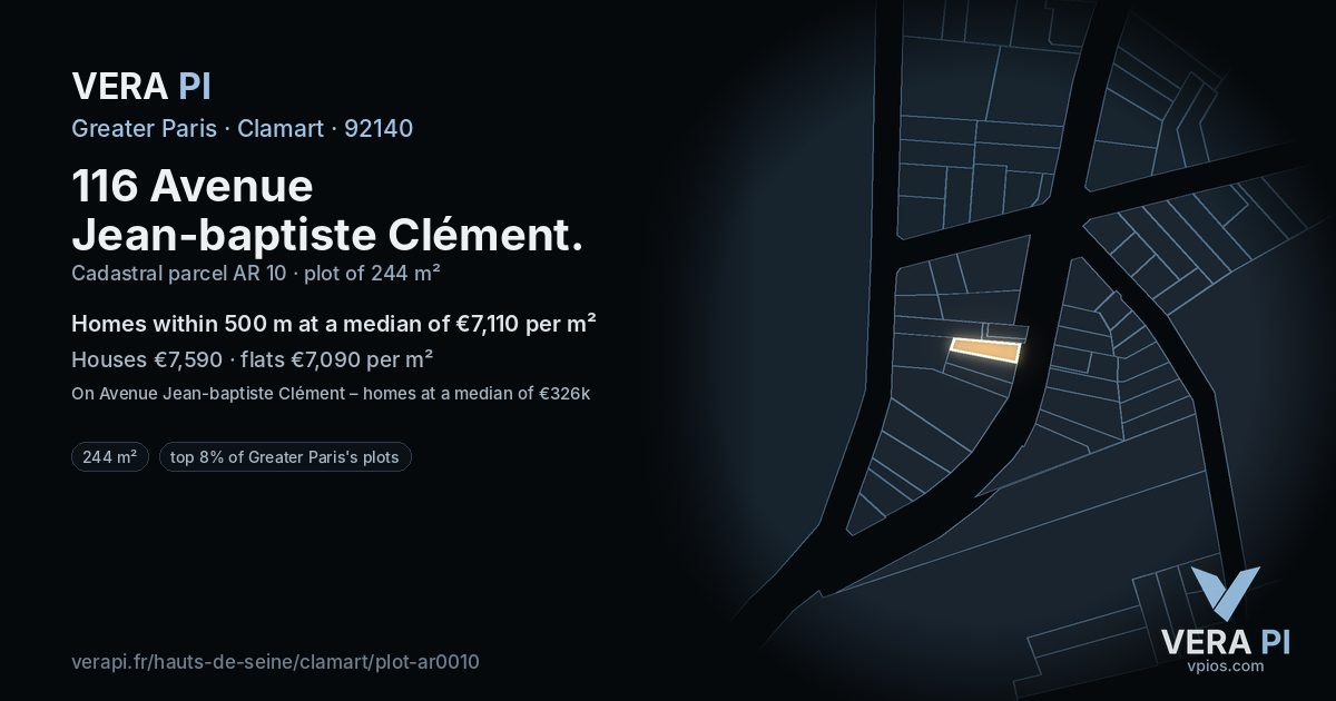 116 Avenue Jean-baptiste Clément, Clamart at night – the plot lit, the parcels around coloured by the prices near them
