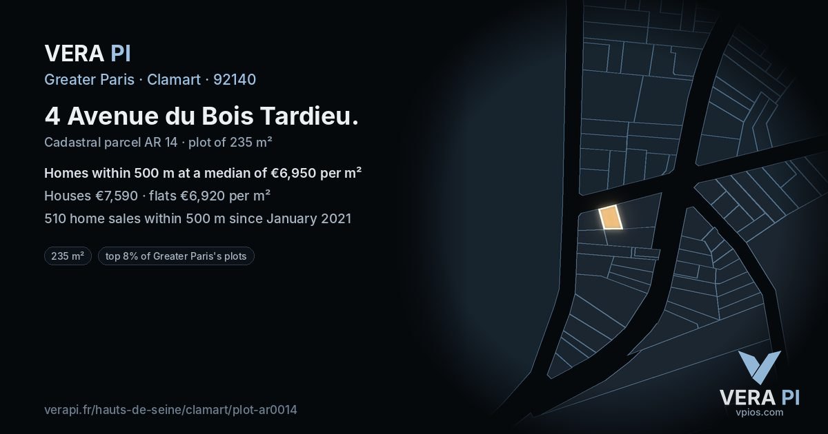 4 Avenue du Bois Tardieu, Clamart at night – the plot lit, the parcels around coloured by the prices near them