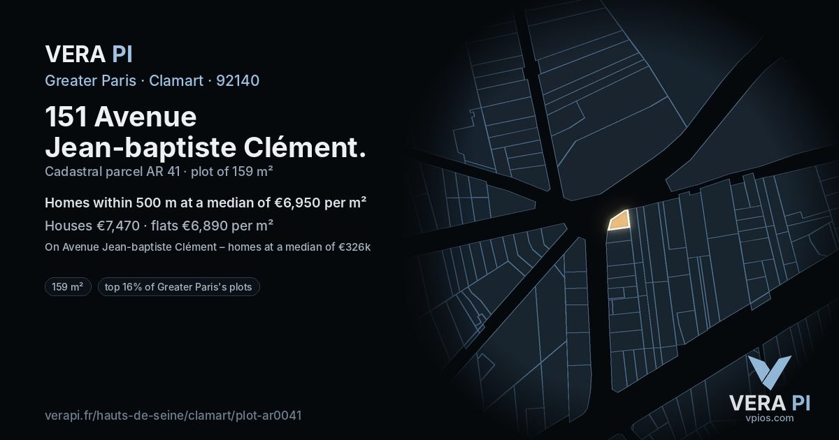 151 Avenue Jean-baptiste Clément, Clamart at night – the plot lit, the parcels around coloured by the prices near them
