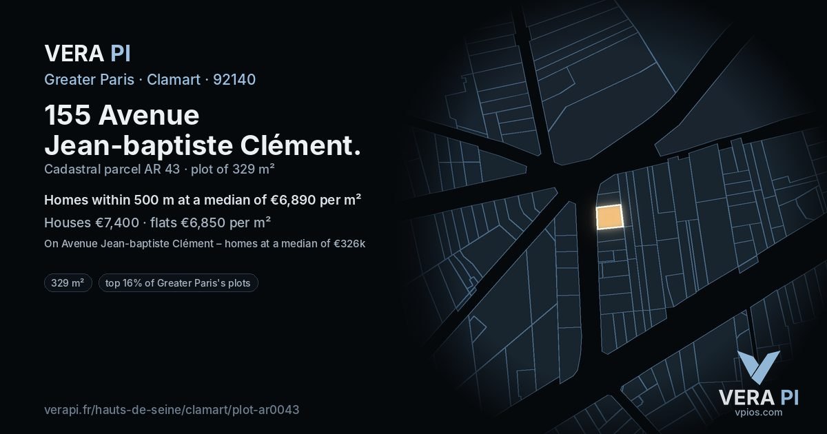 155 Avenue Jean-baptiste Clément, Clamart at night – the plot lit, the parcels around coloured by the prices near them