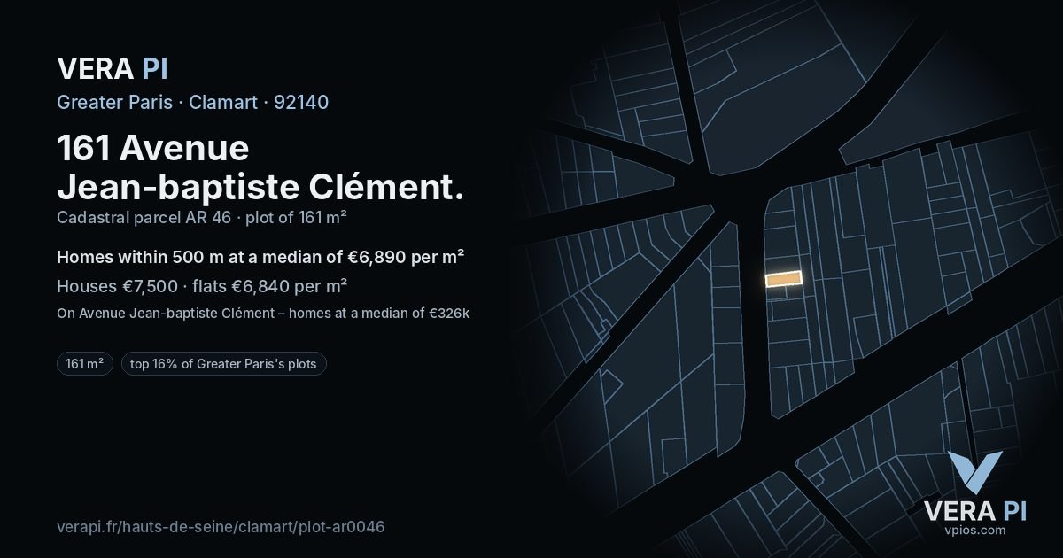 161 Avenue Jean-baptiste Clément, Clamart at night – the plot lit, the parcels around coloured by the prices near them