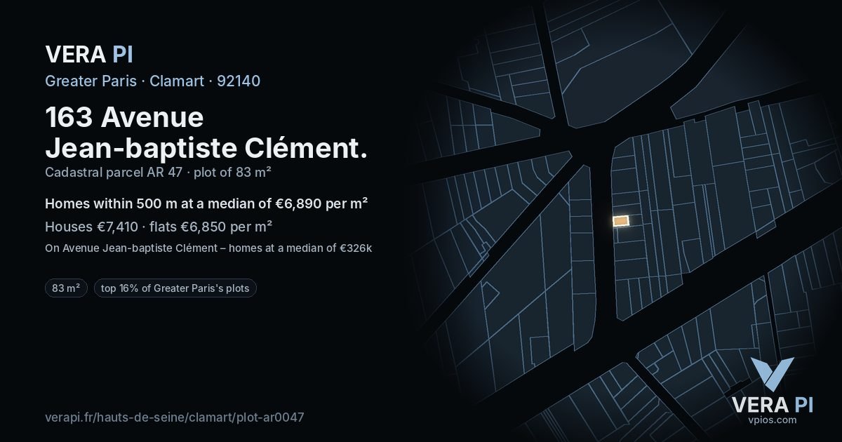 163 Avenue Jean-baptiste Clément, Clamart at night – the plot lit, the parcels around coloured by the prices near them