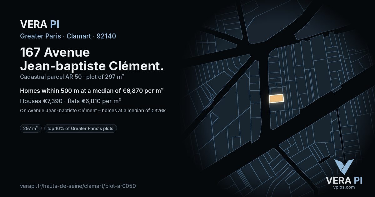 167 Avenue Jean-baptiste Clément, Clamart at night – the plot lit, the parcels around coloured by the prices near them