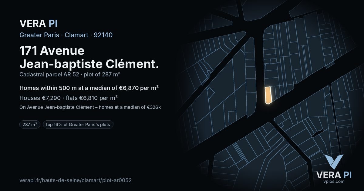 171 Avenue Jean-baptiste Clément, Clamart at night – the plot lit, the parcels around coloured by the prices near them