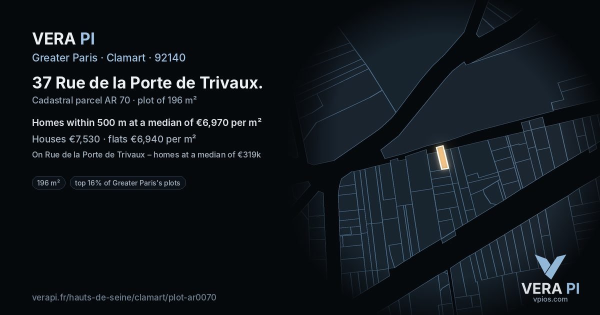 37 Rue de la Porte de Trivaux, Clamart at night – the plot lit, the parcels around coloured by the prices near them